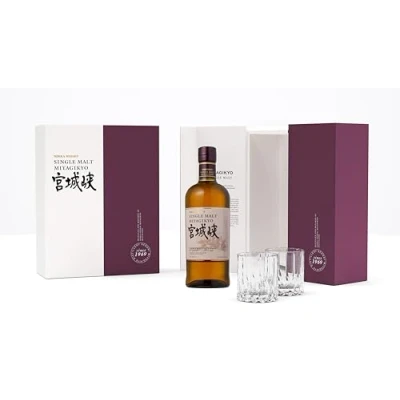 Image de NIKKA Miyagikyo, Whisky Japonais, Single Malt Coffret cadeau 2 verres Riedel Notes de Chocolat &amp; Origine : Japon/Honshu Miyagi 45% Alcool 70 cl