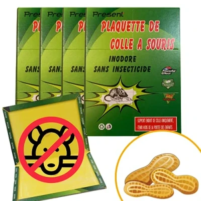 Image de Present™ NEW 2022 4 Plaques ultra collante pour souris et Rats parfumées aux CACAHUÈTES, Piège à glu professionel, collant, rat, piege a souris, Taille 21*31cm