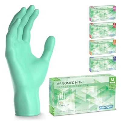 Image de ARNOMED Gants jetables vert, nitrile taille M, Gant jetable avec 100 pièces/boîte, non poudrés, sans latex, disponibles en XS, S, L &amp; XL