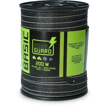 Image de Ruban de clôture ZoneGuard 20 mm Basic Zwart 200 m
