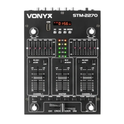Image de Vonyx STM2270 Table de Mixage DJ 4 Canaux, Entrée USB, Bluetooth, 8 Effets sons Individuels, Equalizer 5 Bandes, Micro et Sortie Casque, Écran LCD