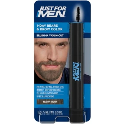 Image de Just For Men Retouche Instantané Pour Barbe Et Sourcils Blancs, Couleur Temporaire Un Look Plus Plein Défini Jusqu&#039;à 30 Applications, Châtain Moyen