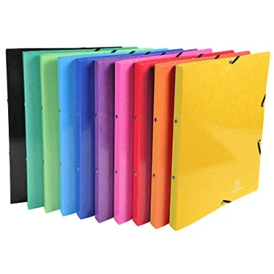 Image de Exacompta réf 54829E Carton de 20 classeurs carte lustrée pelliculée avec élastiques 2 anneaux ronds 15mm Dos 20mm Dimensions extérieures: 32x25 cm Format à classer A4 10 couleurs assorties
