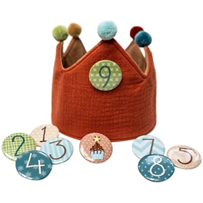 Image de Papierdrachen Couronne d&#039;anniversaire en mousseline avec chiffres Marron rouge Pour anniversaire d&#039;enfant bouton de 1 à 8 Chapeau décoration fête
