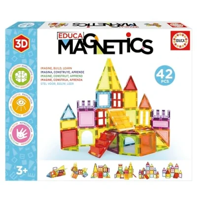 Image de Educa Magnetics Jeu éducatif de Construction 3D magnétique avec 42 pièces pour Enfants, construit des Figures géométriques en développant la créativité et l&#039;imagination. À partir 3 Ans (20023)