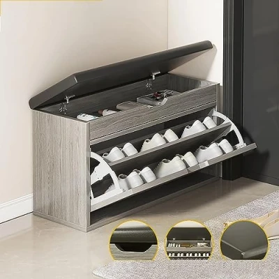 Image de Banc de Rangement à Chaussures avec Coussin, d&#039;entrée en Bois,Organisateur Moderne pour Meuble Chaussures, caché