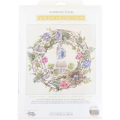 Image de Dimensions Counted Cross Stitch Kit 12&quot;x12&quot; Cottage Wreath 18 Count