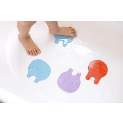 Image de Quut Gripi Méduse 8 pièces compagnons de bain antidérapants tapis pour enfants flexible facile à appliquer et nettoyer (8 pièces, bleu coraille)
