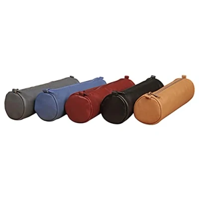 Image de Clairefontaine 77015C Collection Age Bag Une Trousse Ronde en Véritable Cuir d&#039;Agneau 21 cm x 6 de Diamètre Couleur Aléatoire