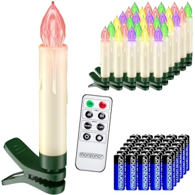 Image de DEUBA® 30x bougie LED de Noel multicolore sans câble décoration lumineuse aspect cire piles incluses minuterie