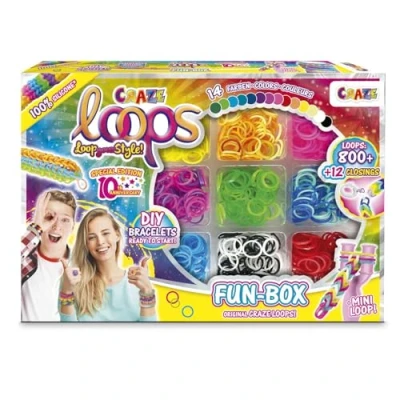 Image de CRAZE loops Fun Box Lot de 800 élastiques Pour loom Avec fermoirs et aide fabriquer soi même des colliers, bagues bracelets Mélange couleurs