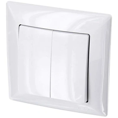 Image de Bouton interrupteur double tout en un cadre + insert encastré couvercle (série G1 blanc pur)