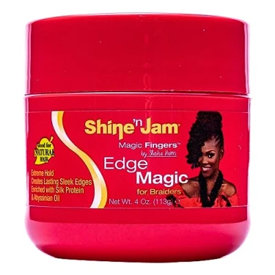 Image de Ampro Shine n Jam Magic Fingers Edge Control Provides Firm Hold with Non Greasy Strengthens Hair Silk Proteins and Softens Abyssinian Oil Excellent for Taming Fringe 4 oz