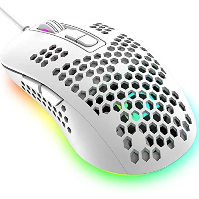 Image de souris de jeu filaire ultralégère, en nid d&#039;abeille légère, 4 types rétroéclairées respirantes RVB, DPI réglables jusqu&#039;à 2400, d&#039;ordinateur optique USB pour les joueurs sur (blanc)
