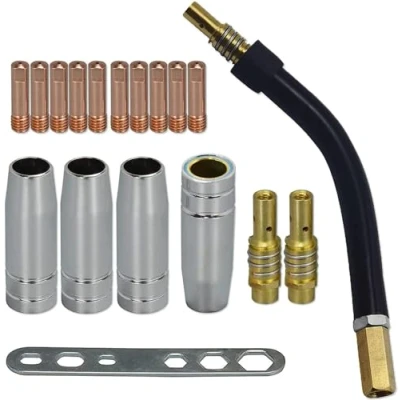 Image de RIVERWELD MB15 15AK pointe de Contact 1.0mm M6 et support pointes diffuseur tasse bouclier col torche pour soudage MIG 18 pièces