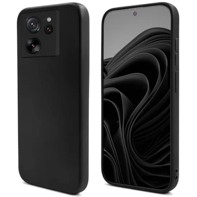 Image de Moozy Lifestyle. Coque pour Xiaomi 13T et Pro, Noire Case en Silicone Liquide avec Finition Mate Doublure Microfibre Douce, Étui Phone Cover