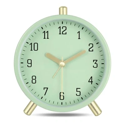 Image de Lafocuse Classique Vert Matcha Métal Moderne Réveil Analogique Silencieuse avec Lumière Simple Décorative pour Chambre Chevet 11cm