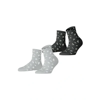 Image de ESPRIT Twig W Sso coton fantaisie lot de 2 paires, Chaussettes Femme, Multicolore Schwarz Grau 0050, 35 38