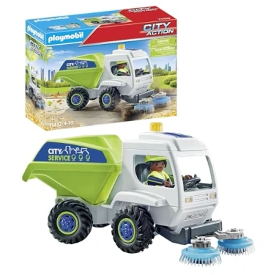 Image de Playmobil City Action 71432, balayeuse de voirie, avec des brosses rotatives Qui s&#039;actionnent Quand la avance pour Enfants à partir 4 Ans