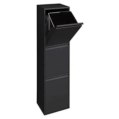 Image de ARREGUI Basic CR306 B Poubelle de Recyclage Cuisine 3 Bacs x 17 L (51 L) Tri Sélectif Rangements Meuble en Acier avec Seaux Sac noir