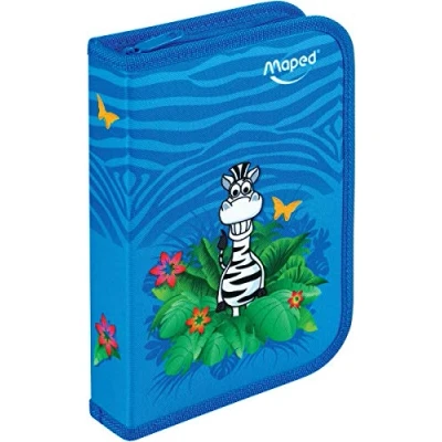 Image de Maped Trousse Garnie 1 Etage avec 31 Pièces Fournitures Scolaires Stylo Bille, Gomme, Taille Crayon, Crayon à Papier Hb, Crayons de Couleur, Feutres, Kit Traçage Jungle