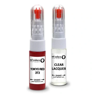 Image de SD COLORS TOKYO Red 3T3 Kit de réparation stylo retouche peinture 20 ML avec pinceau à rayures Code couleur Rouge (peinture + laque)