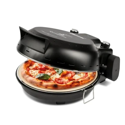 Image de Girmi FP50 Four à pizza Quisipizza, 1800 W, 420C, Parois froids, Pierre réfractaire détachable de 31 cm, Minuterie, Double résistance, Livre recettes inclus, Noir