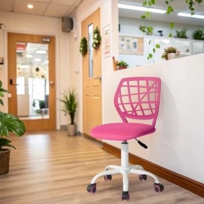 Image de FurnitureR Chaises de Réception pour Bureau, Petite d&#039;accueil, Réglable en Hauteur, Roues Sélectionnables à 360, Dossier Ergonomique, Siège Tissu Respirant, Rose Foncé