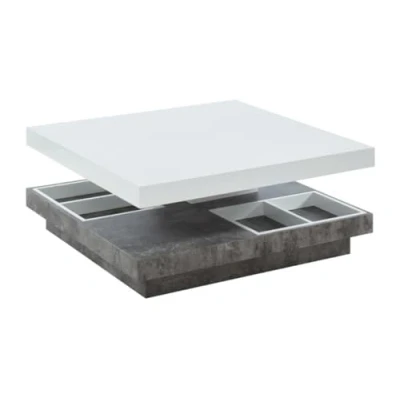 Image de Table basse FAUSTO II Plateau pivotant MDF laqué blanc &amp; béton