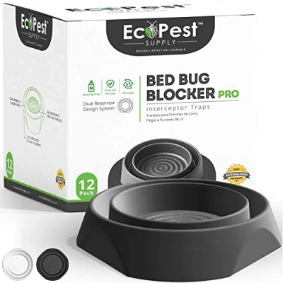 Image de Intercepteurs de Punaises Lit Lot 12 Bed Bug Blocker (Pro) Pièges (Noirs) Piège à Insectes, Dispositif Contrôle, et Détecteur pour Pieds