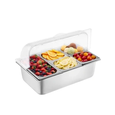 Image de VEVOR Saladette Réfrigérée à Poser avec 5 Plateaux de Service en Acier Inoxydable, Vitrine Comptoir Couvercles Transparents et 3 Bacs Glaçons, pour Restaurant Hôtel Cuisine Fête