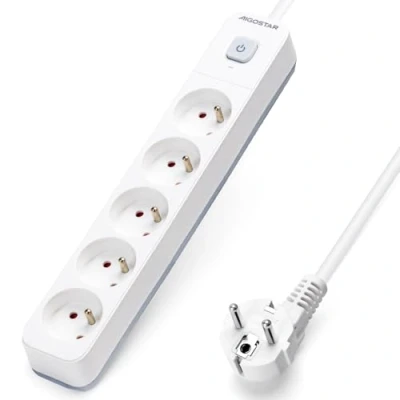 Image de Aigostar Multiprises 5 Prises avec Interrupteur, Extension D&#039;alimentation de Mètre, Sécurité Enfant, Française, Blanc, 16A 250V
