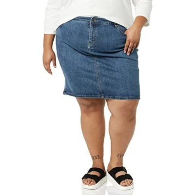 Image de Amazon Essentials Jupe en Jean Classique à 5 Poches (Disponible Grande Taille) Femme, Délavé Moyen, 38