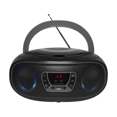 Image de Denver Lecteur CD Portable avec Effets de Lumière Bluetooth Poste Enfant Boombox Radio FM AUX TCL212BT Gris