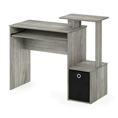 Image de Furinno Bureau d&#039;Ordinateur, Bois, Chêne Français Gris/Noir, Taille Unique, One Size