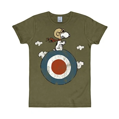 Image de Logoshirt® Peanuts I Snoopy Pilote Target T Shirt imprimé Femme &amp; Homme Vert Design Original sous Licence Taille XL