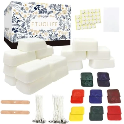 Image de Cire De Soja Pour Bougies,Cire Bougie À Verser, Kit Fabrication Bougies Diy Adultes,Autocollant Mèche Bougie, Naturelle 960g,Kit Fonte