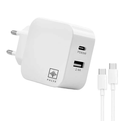 Image de PULSE® Chargeur USB C 65W Technologie GaN Charge Ultra Rapide 60% en 30 Min Câble vers de 1m Compact et Idéal pour Les Voyages Compatibilité Universelle iPhone, Samsung, Mac, Win