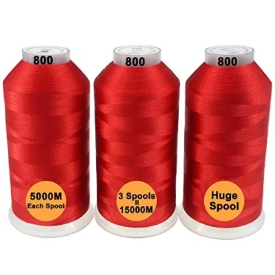 Image de New brothread Lot de 3 Rouge Couleurs Polyester Fil machine à broder Énorme bobine 5000M pour toutes les machines