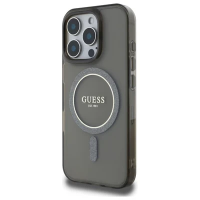 Image de Étui Guess pour iPhone 16 Pro 6.3 noir étui rigide IML Glitter Circle MagSafe Neuf