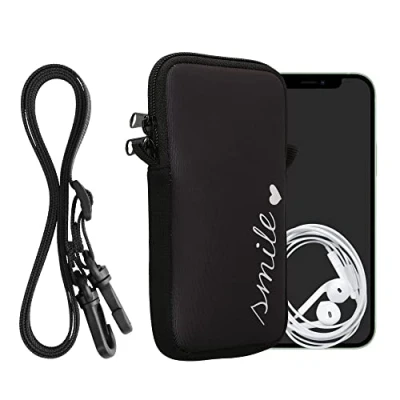Image de kwmobile Housse de Protection Universelle pour Smartphone XXL 7&quot; Pochette téléphone Portable en néoprène avec Collier Ajustable Blanc Noir
