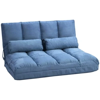 Image de HOMCOM Chauffeuse Matelas d&#039;appoint Pliant Fauteuil Convertible Inclinaison Dossier réglable 2 Coussins Inclus en Polyester Aspect suédé, pour Salon, Chambre et Bureau, Bleu