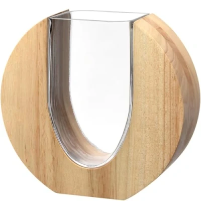 Image de LEONARDO HOME Legno 025645 Vase Moderne en Verre et Bois, Fait à la Main, œuvre d&#039;art intemporelle, Fleurs, Design élégant Plaisir Durable, Hauteur 19 cm, Marron