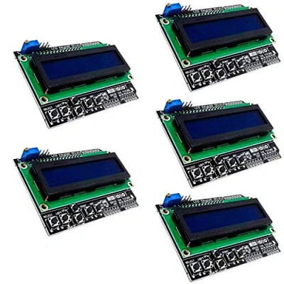 Image de AZDelivery 5 x HD44780 1602 LCD Module afficheur Bleu Keypad 2 16 caractères de Couleur Blanche Compatible avec Arduino et Raspberry Pi y Compris Un eBook!