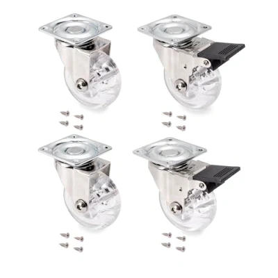 Image de Emuca 2036020 Lot de 4 roulettes pivotantes pour Meuble Ø50mm avec Plaque Fixation et roulement à Billes, en Caoutchouc Couleur Transparent
