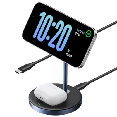 Image de UGREEN MagFlow Chargeur Induction iPhone Qi Compatible avec MagSafe sans Fil 2 en 1 Stand Rapide Magnétique Câble USB C 16 Plus Pro Max 15 14 13 AirPods 4 3
