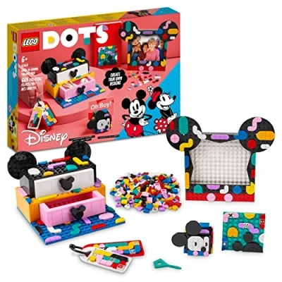 Image de LEGO 41964 Dots Boîte Créative La Rentrée Mickey Mouse et Minnie Mouse, 6 en 1, Rangement, Cadre Photo, Porte clés, Bloc Notes, Fournitures Scolaires
