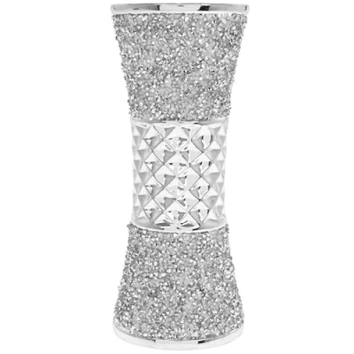Image de The Leonardo Collection Vase à fleurs argenté scintillant avec strass écrasés texturés Décoration d&#039;intérieur 19 cm