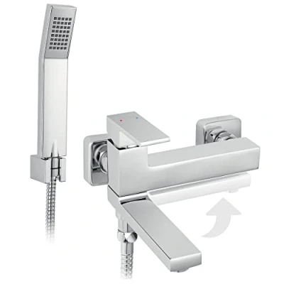 Image de Robinet mitigeur de bain mural ZICCO avec bec pivotant rabattable et douchette laiton chromé garanti 5 ans