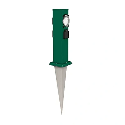 Image de ledscom.de Colonne de Prises Jardin Polly avec Piquet Terre pour l&#039;extérieur, IP44, 3 Fois minuterie/Timer, Vert, carré, 38cm